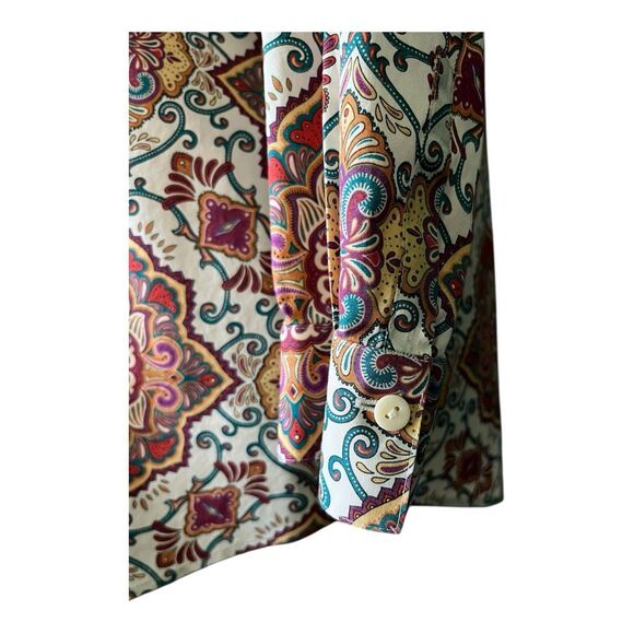 Chico’s No-Iron Cream/Red Abstract Medallion 3/4 Sleeve Blouse - Picture 4 of 6